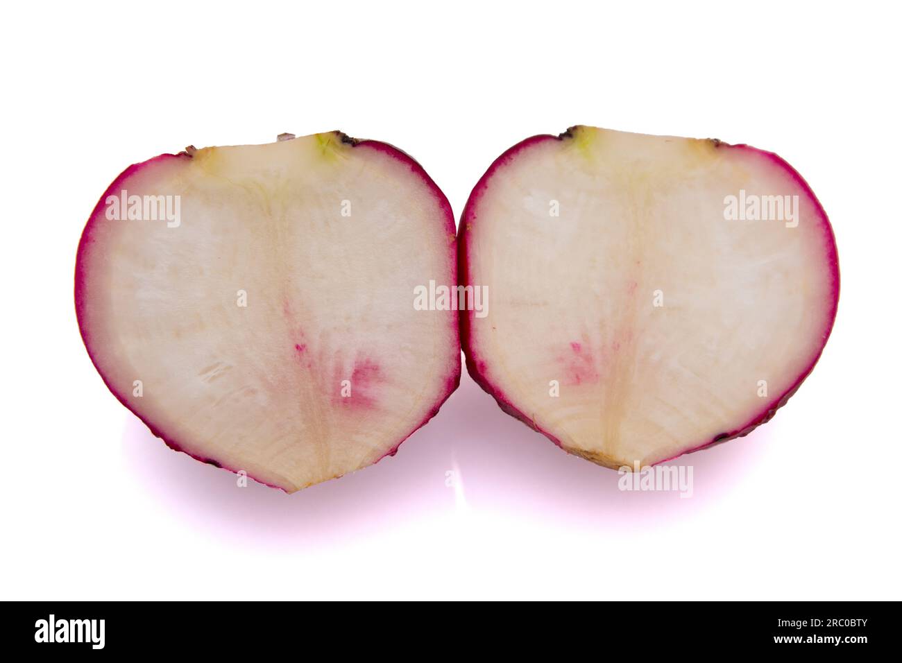 Two half radishes on a white background in close-up Stock Photo