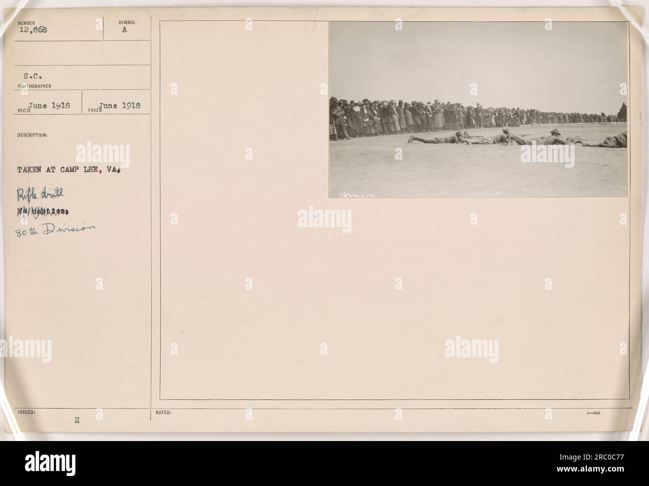 Soldiers engage in rifle drill exercises at Camp Lee, VA, June 1918