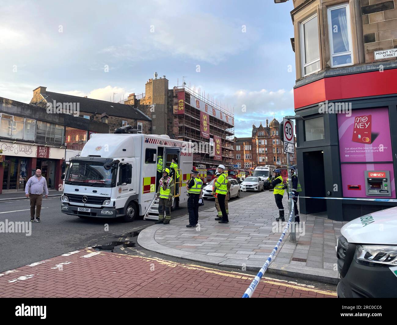 Firefighters at the scene of a fire at a derelict building, which is ...