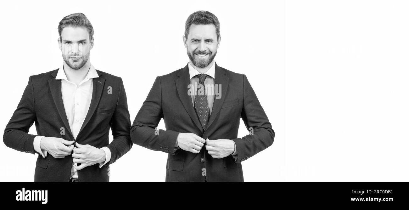 Man face portrait, banner with copy space. buttoning jacket ...