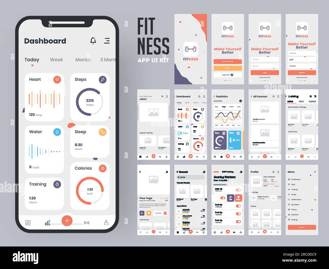 Fitness app material design with flat ui web screens including sign in