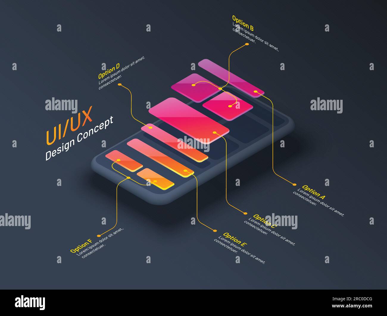 UI or UX design concept, isometric illustration of smartphone, mobile ...