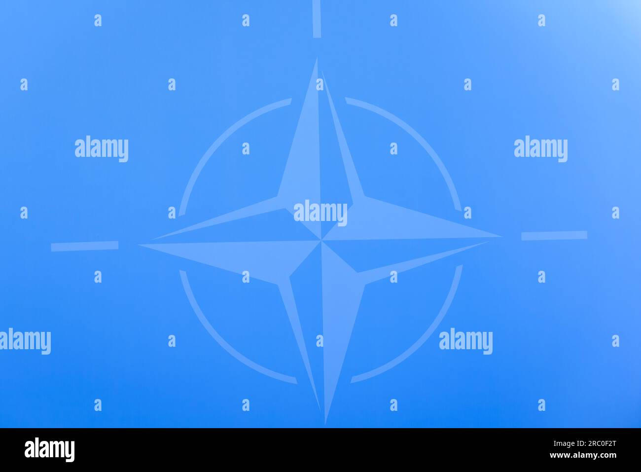 VILNIUS, Lithuania. 11th July, 2023. NATO logo, during NATO Summit 2023. Credit: Gints Ivuskans/Alamy Live News Stock Photo