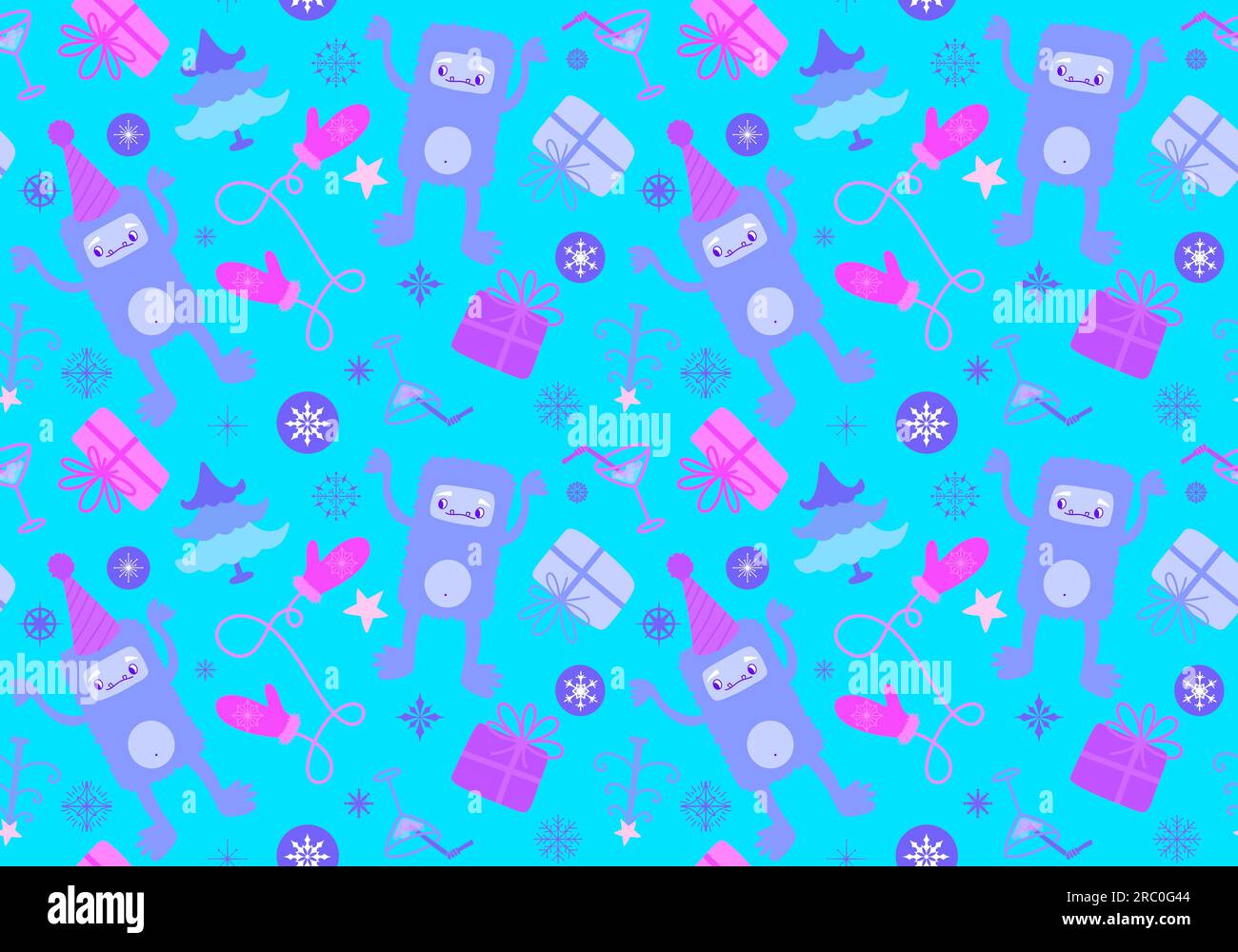 Cartoon yeti seamless Christmas pattern for wrapping paper and new year