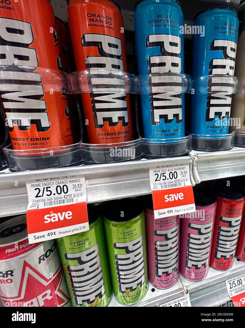 Prime Energy drinks are seen on display at a Publix supermarket Tuesday