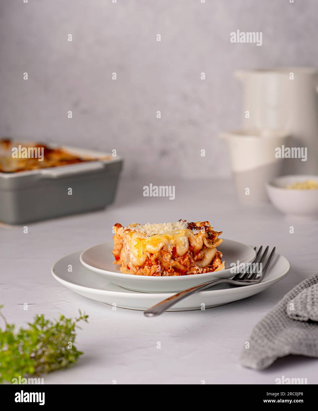 Food photography of lasagna, quiche, casserole, cheese, tomato sauce
