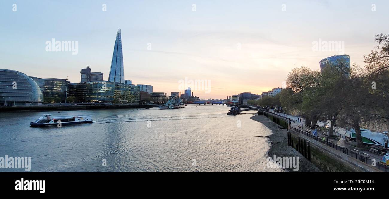 A charming view of the River Thames over Tower Bridge. Stock Photo