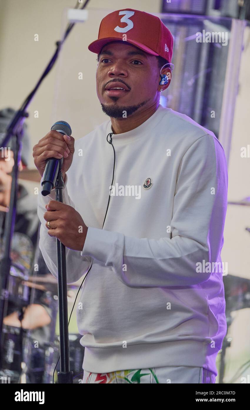 NEW YORK, NY, USA - JUNE 15, 2023: Chance the Rapper Performs on NBC's 'Today' Show Concert Series at Rockefeller Plaza. Stock Photo