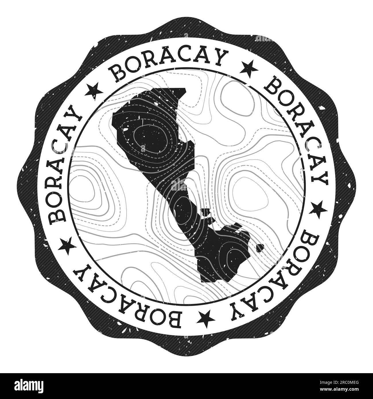 Boracay outdoor stamp. Round sticker with map of island with topographic isolines. Vector illustration. Can be used as insignia, logotype, label, stic Stock Vector