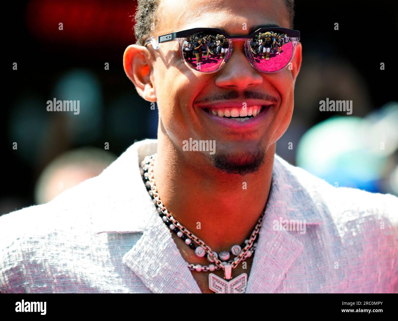 Seattle Mariners' Julio Rodriguez walks during the baseball All-Star Game  red carpet show Tuesday, July 11, 2023, in Seattle. (AP Photo/Lindsey  Wasson Stock Photo - Alamy