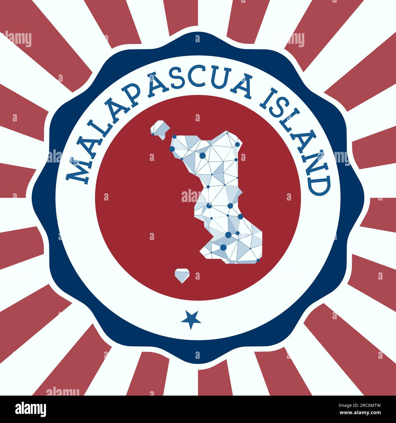 Malapascua Island Badge. Round logo of island with triangular mesh map and radial rays. EPS10 Vector. Stock Vector