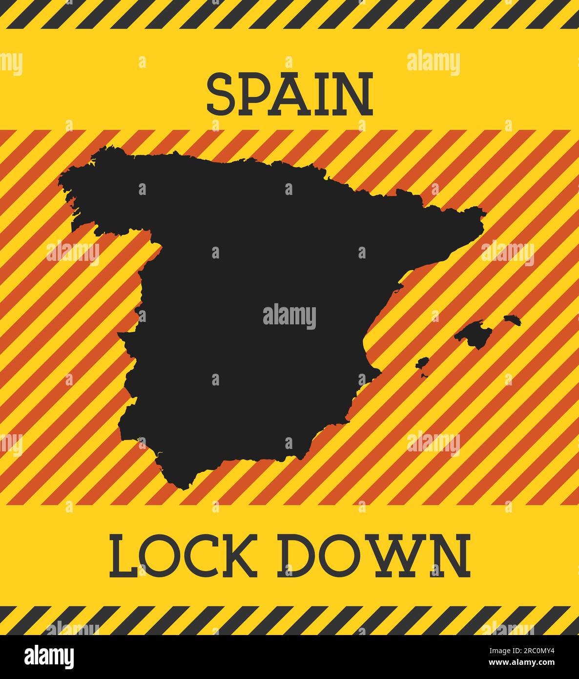Spain Lock Down Sign. Yellow country pandemic danger icon. Vector