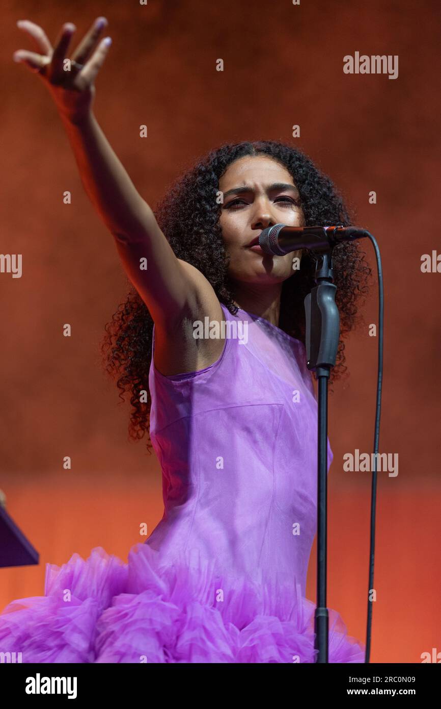 London, UK. July 11, 2023. British singer Olivia Dean performs at