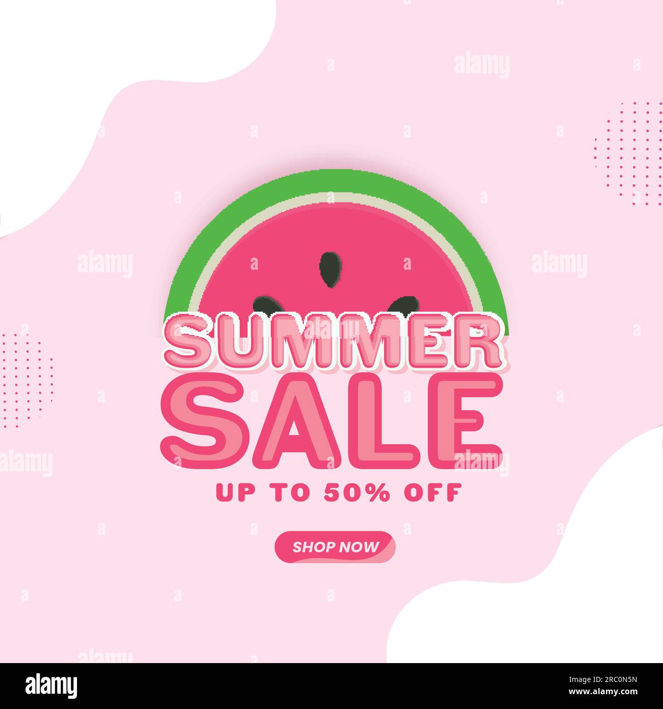 Summer Sale Poster Design With 50% Discount Offer And Watermelon Slice On Pink Background. Stock Vector