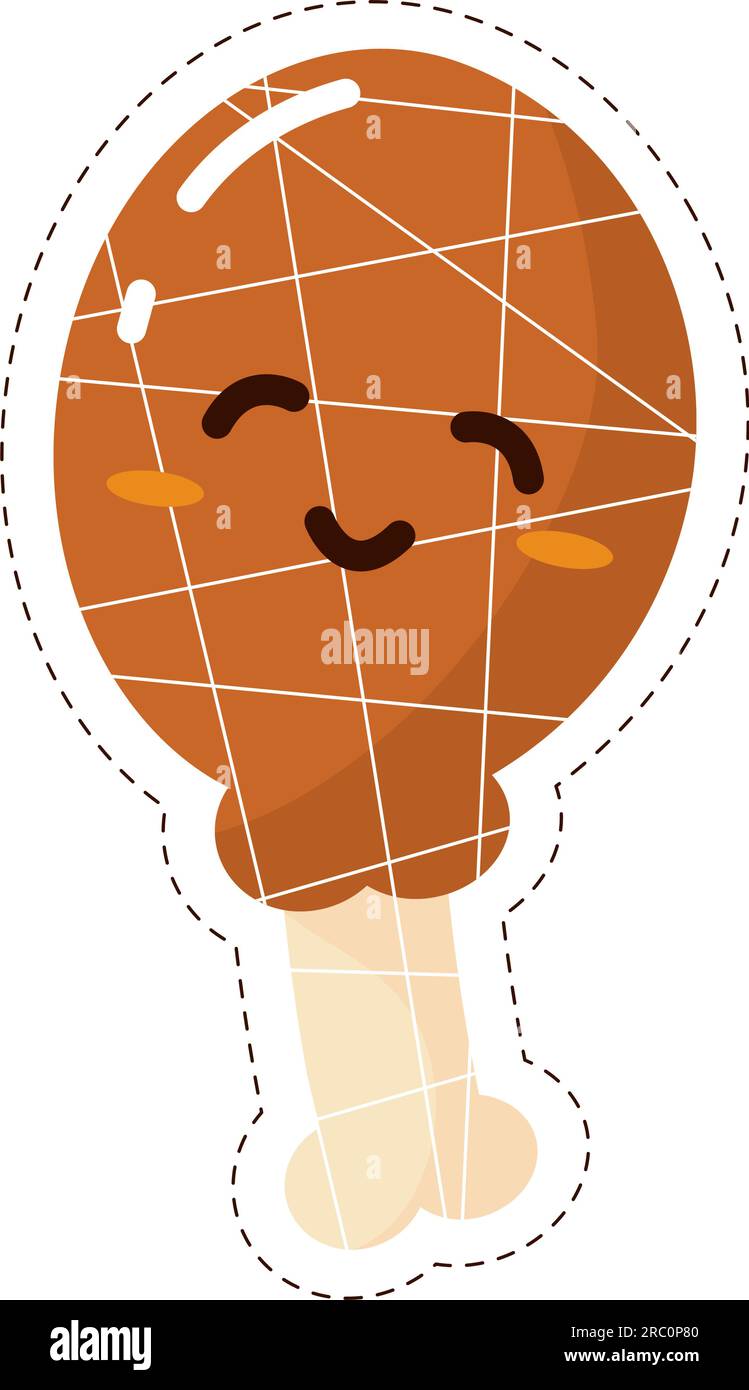 Isolated colored cute happy roasted chicken emoji sticker Vector Stock