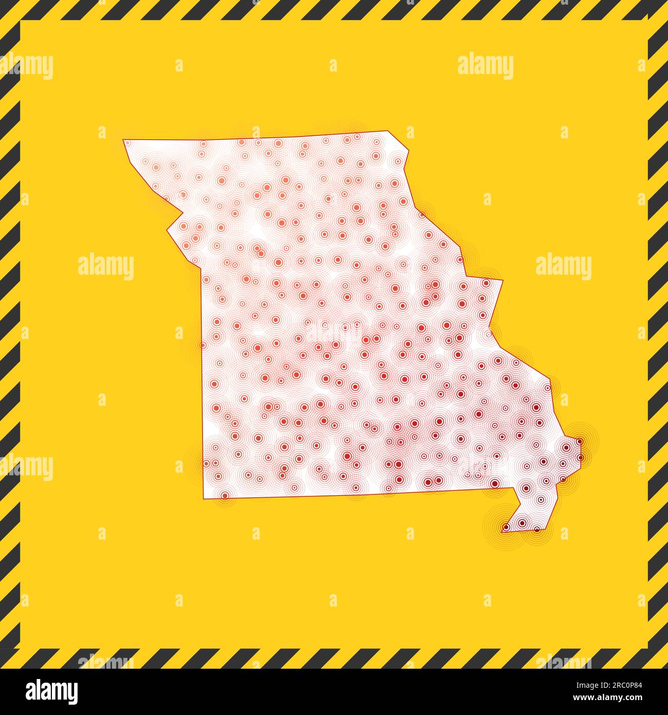 Missouri closed virus danger sign. Lock down us state icon. Black