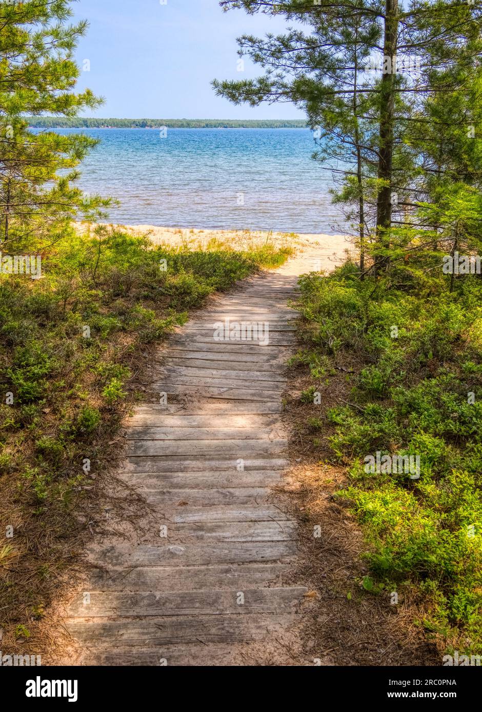 Boardwalk to the beach in Big Bay State Park on Lake Superior on ...