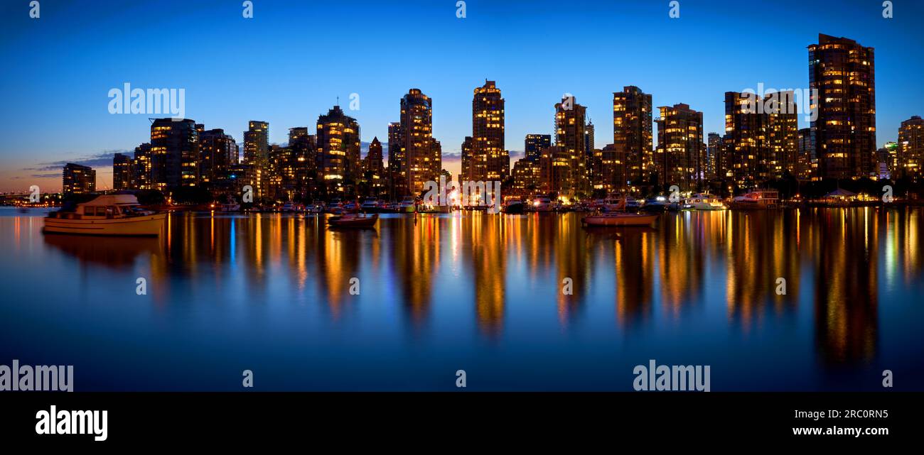 Vancouver False Creek Skyline Sunset Panorama. Sunset False Creek dusk ...
