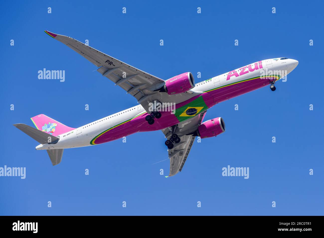 Brazilian airliner Azul with aircraft Airbus A330-941 approaching to land at Lisbon International Airport Stock Photo