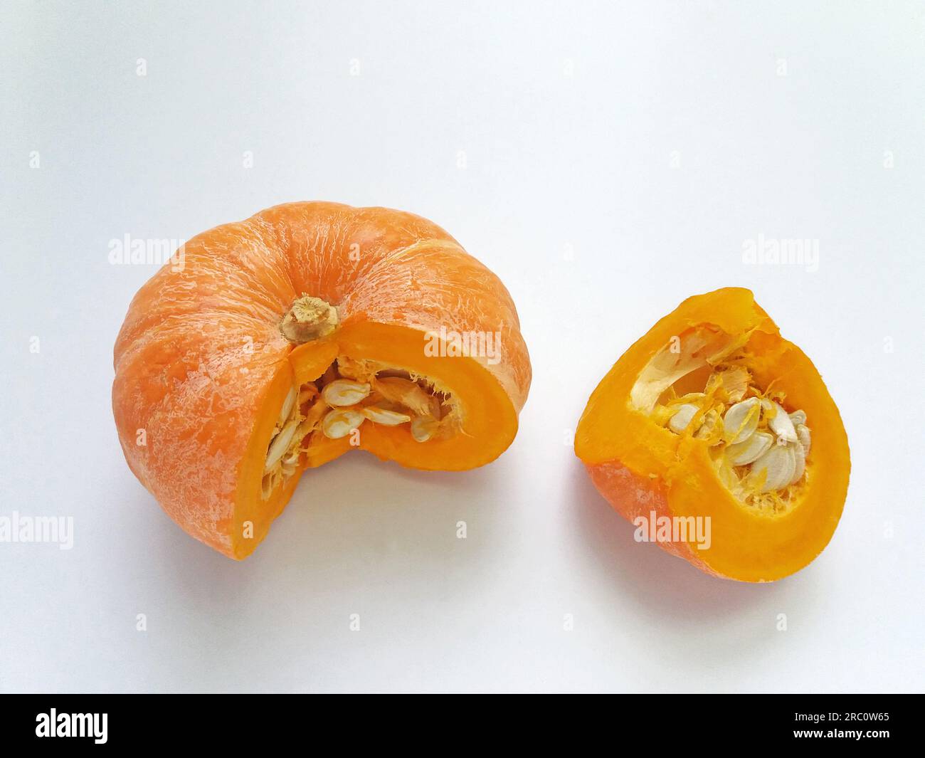 Sliced mini pumpkin Very consumed in Brazil, Abóbora Moranga or Mini Jack and in the North and Northeast regions of Brazil, it is also called jerimum. Stock Photo