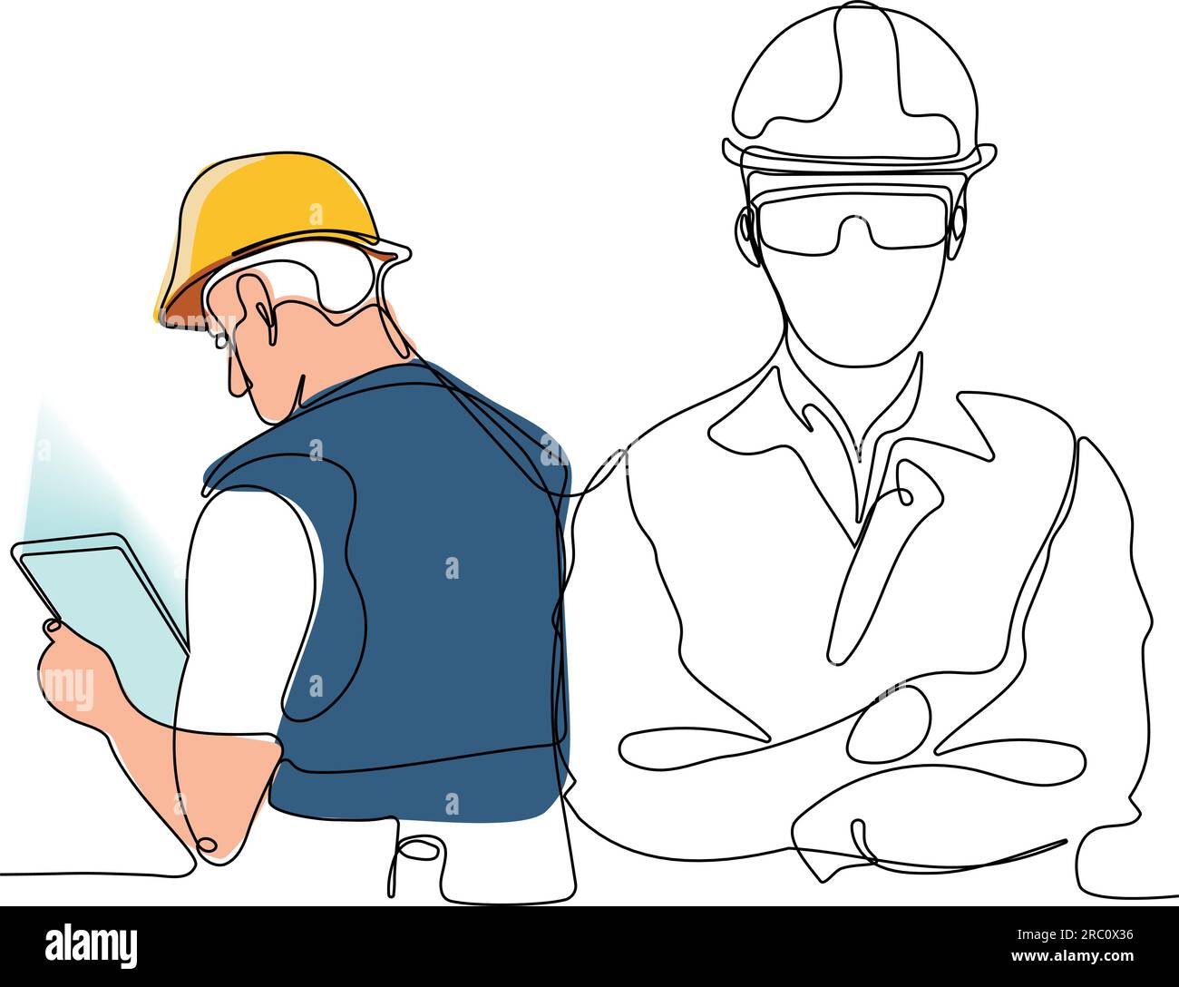 construction manager and engineer working on building site. Vector ...