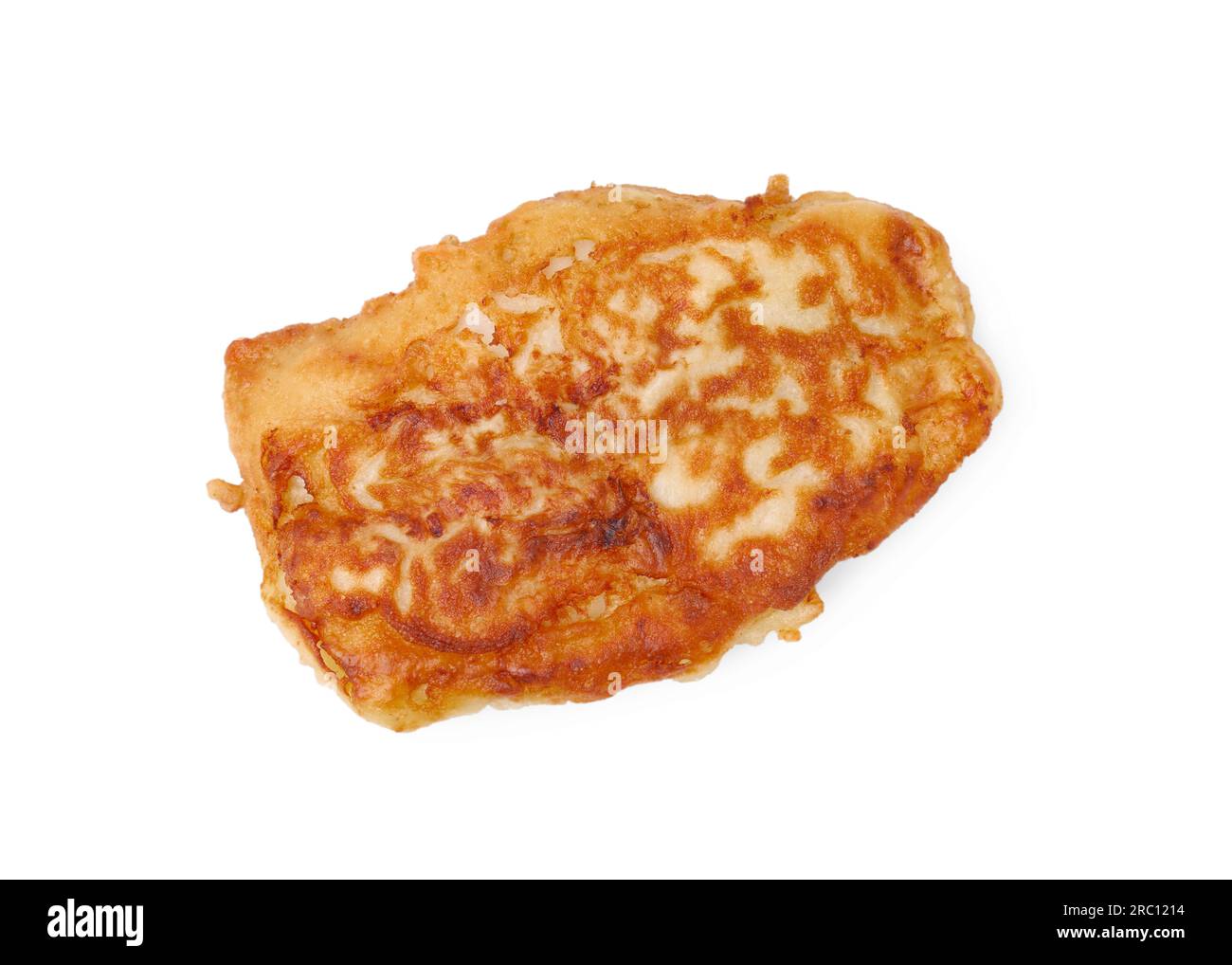 Tasty fish in soda water batter isolated on white, top view Stock Photo