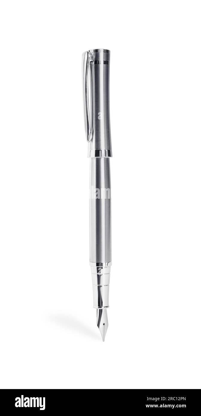 Stylish silver fountain pen isolated on white Stock Photo - Alamy