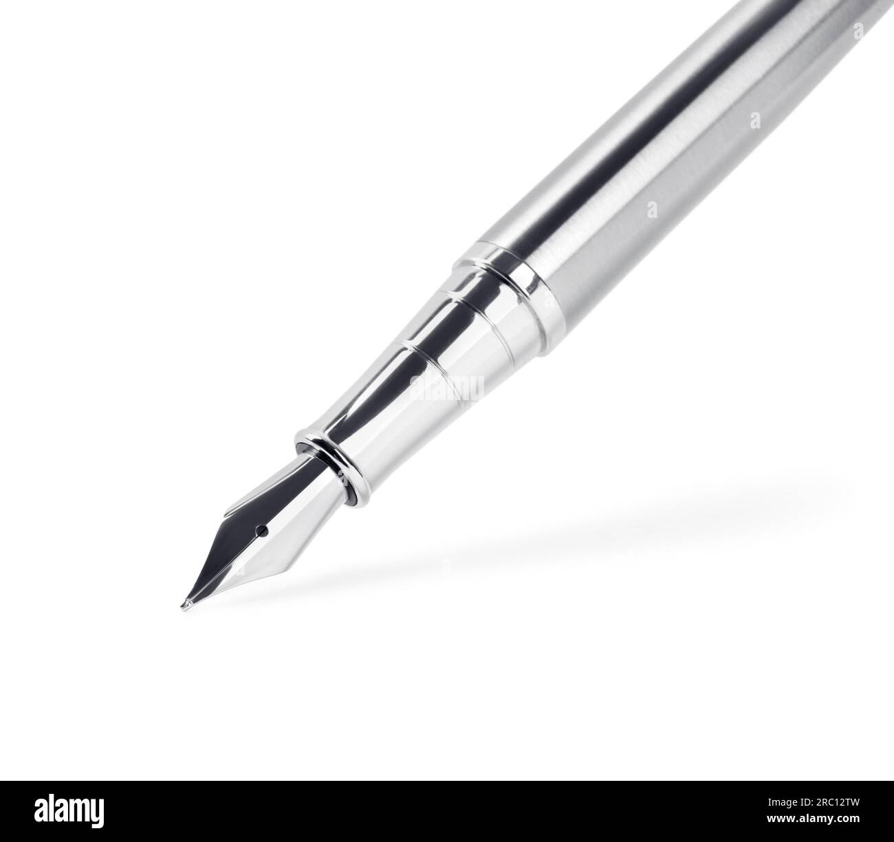 Stylish silver fountain pen isolated on white Stock Photo - Alamy