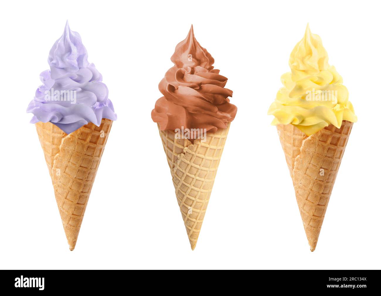 Ice cream in different flavors isolated on white. Soft serve Stock Photo