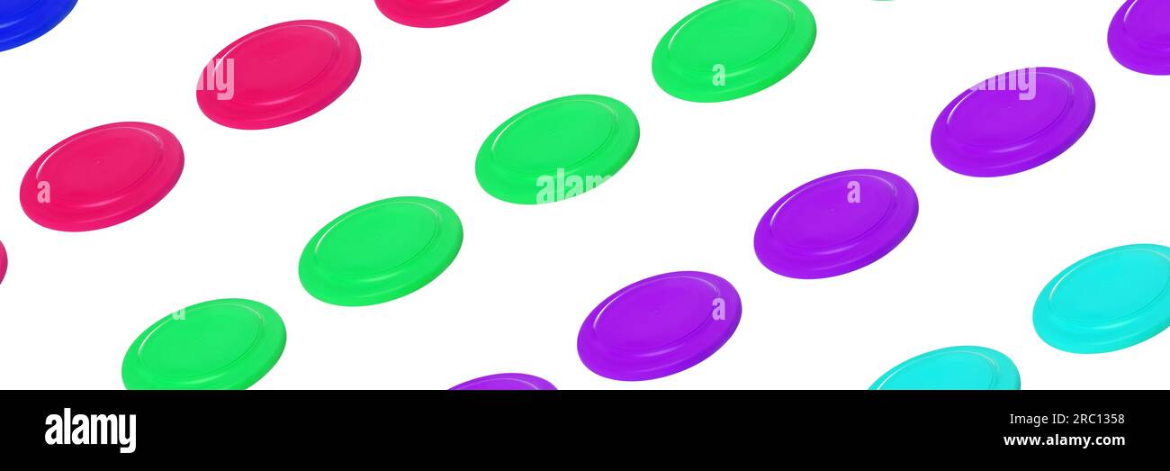 Set of colorful frisbees on white background Stock Photo - Alamy