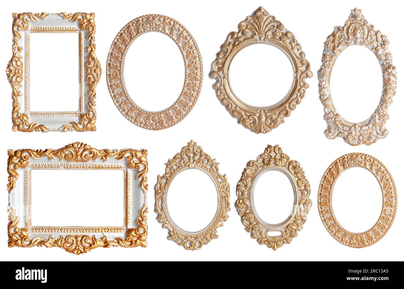 Set of different old fashioned frames on white background Stock Photo