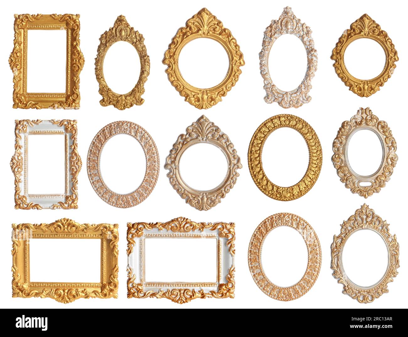 Set of different old fashioned frames on white background Stock Photo
