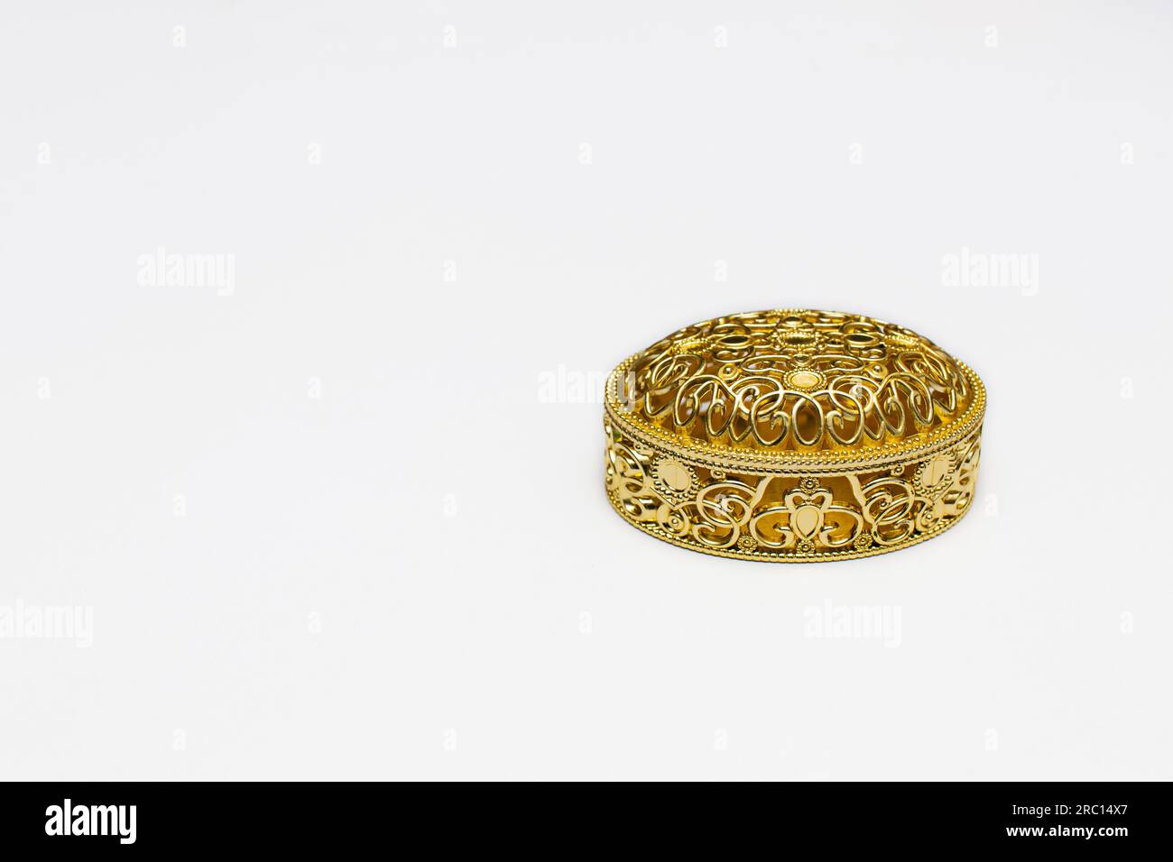 Golden gift box on white background with copy space space Stock Photo ...