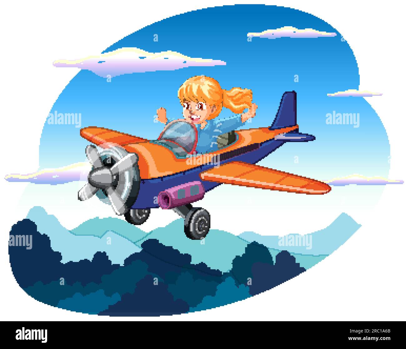 Happy Girl Riding Plane in the Sky illustration Stock Vector Image ...