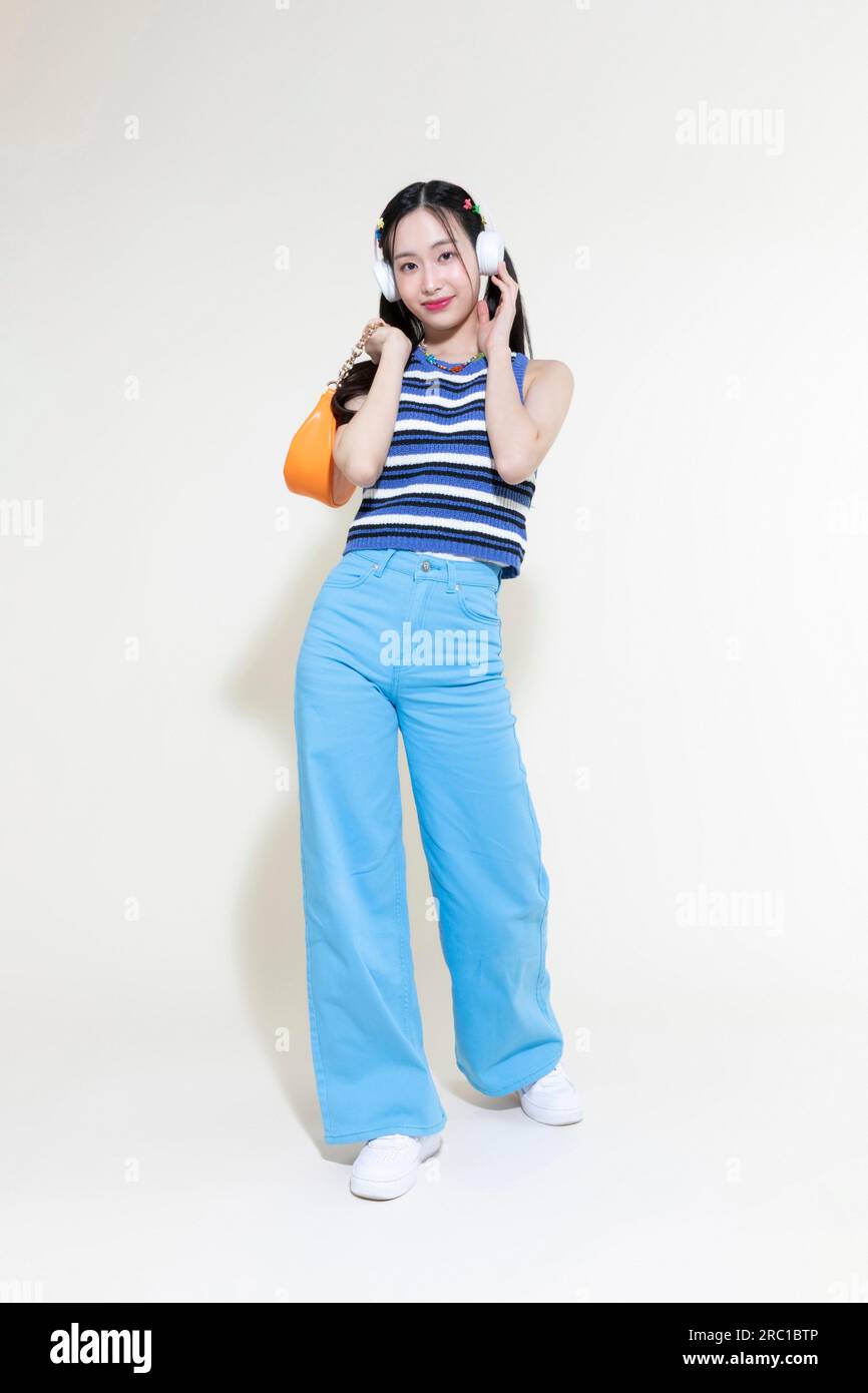 vintage y2k retro concept photo of korean asian cute woman wearing 