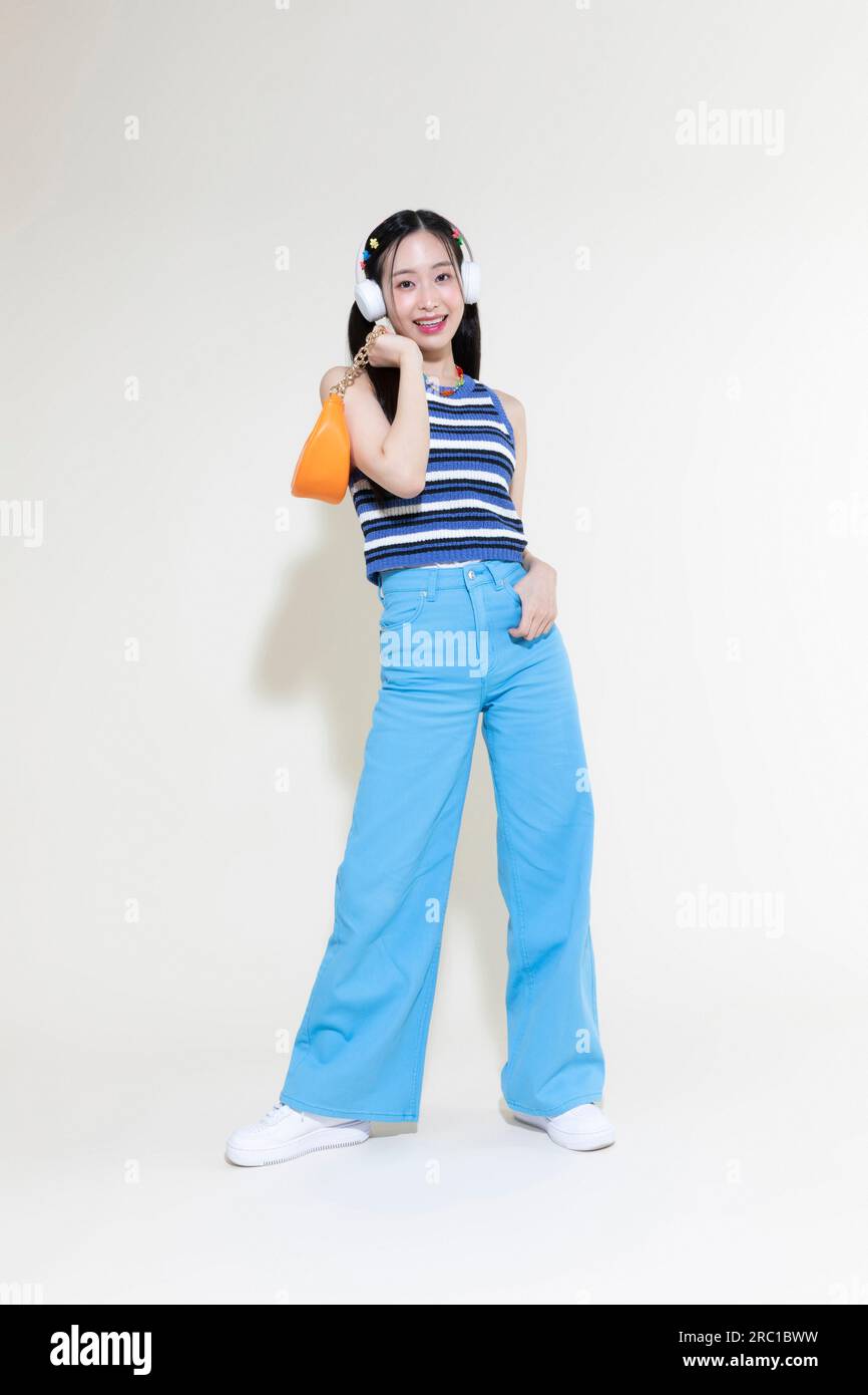 vintage y2k retro concept photo of korean asian cute woman wearing 