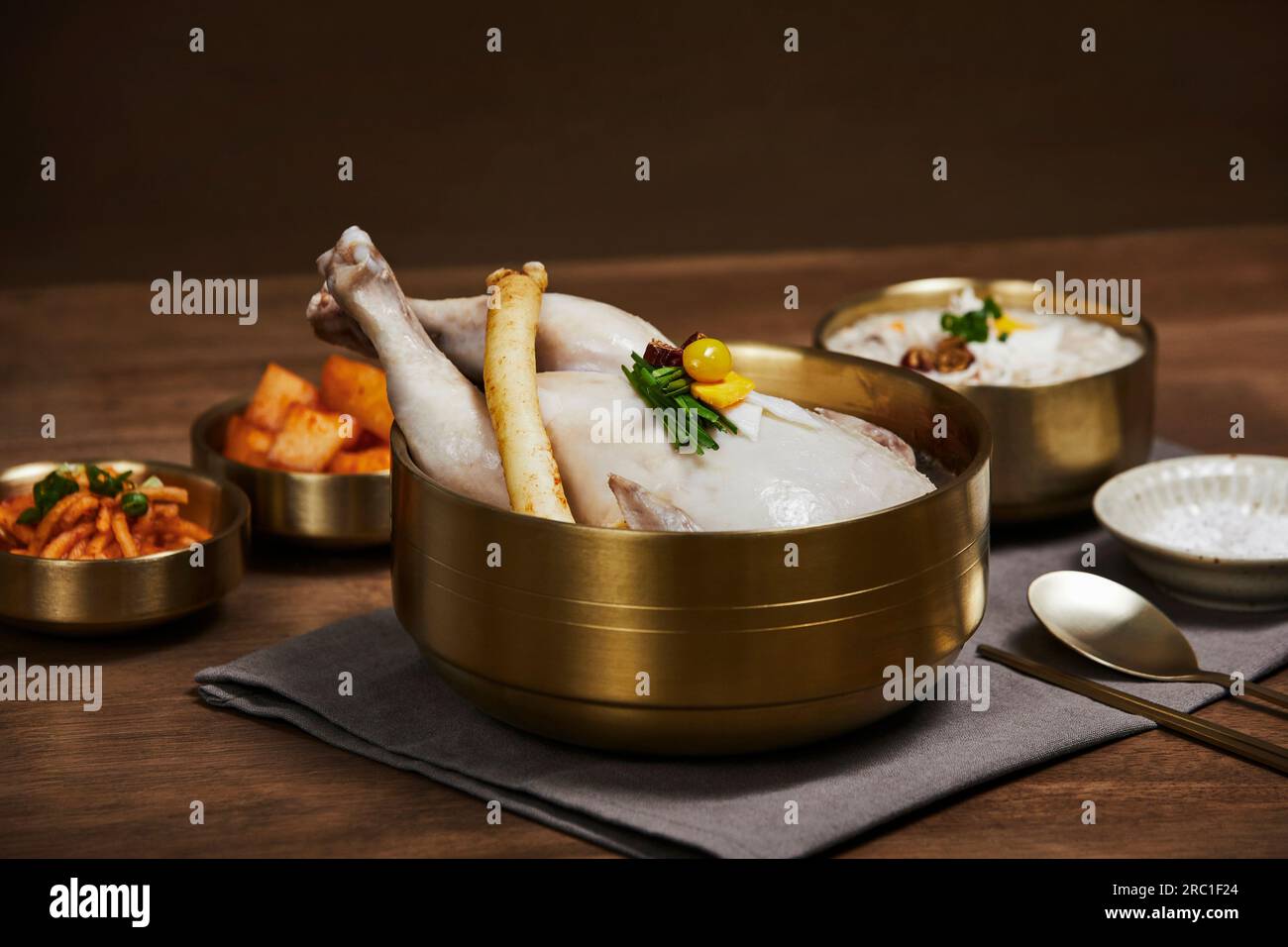korean traditional food samgyetang and dakjuk, chicken soup with