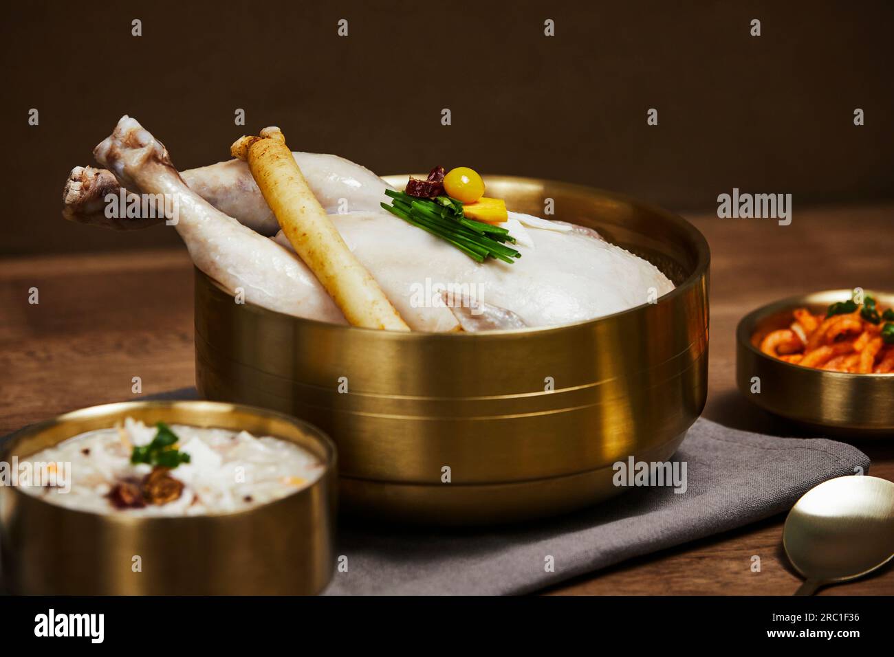 korean traditional food samgyetang and dakjuk, chicken soup with