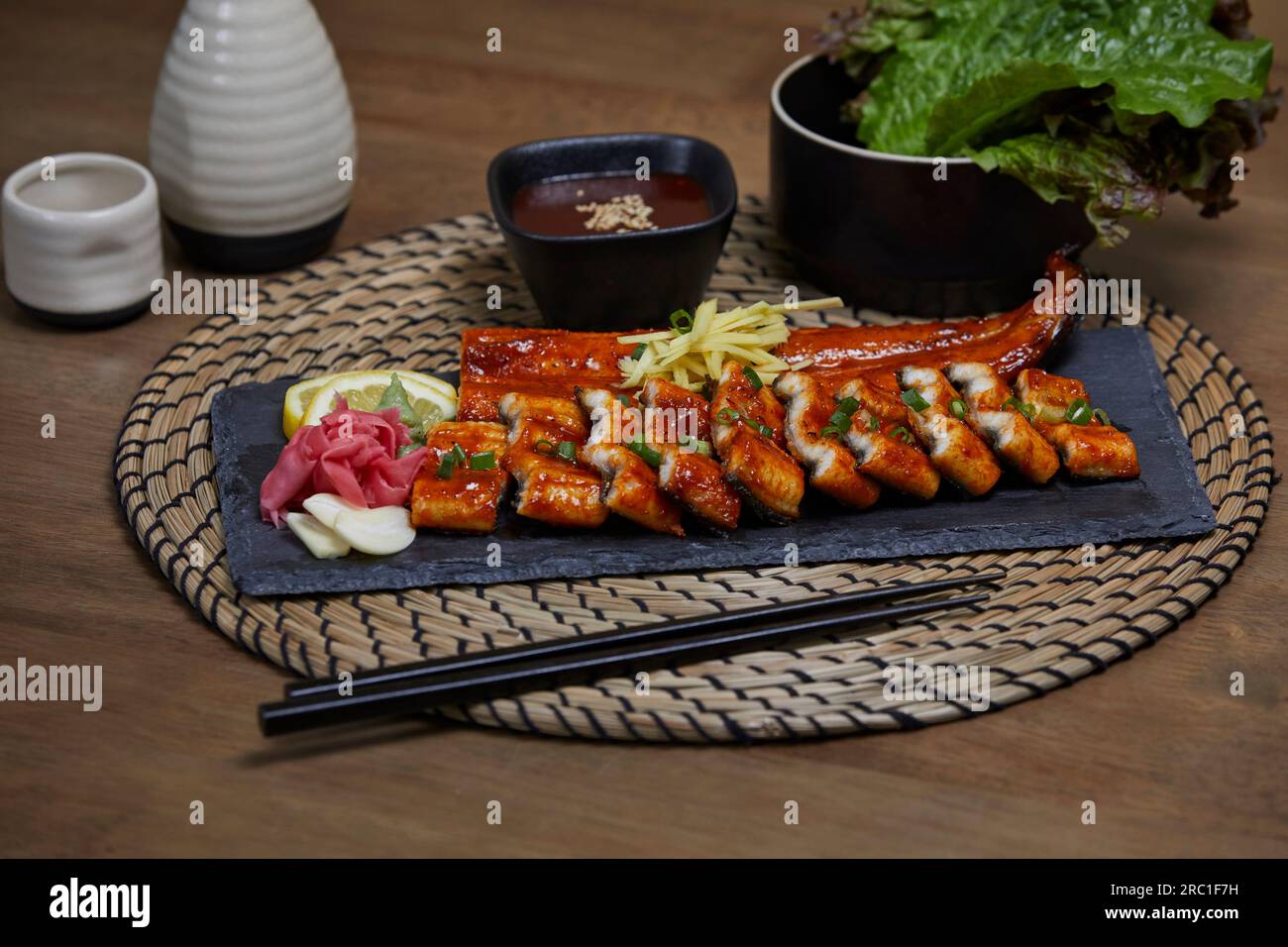korean traditional food, grilled eel with korean traditional alcohol