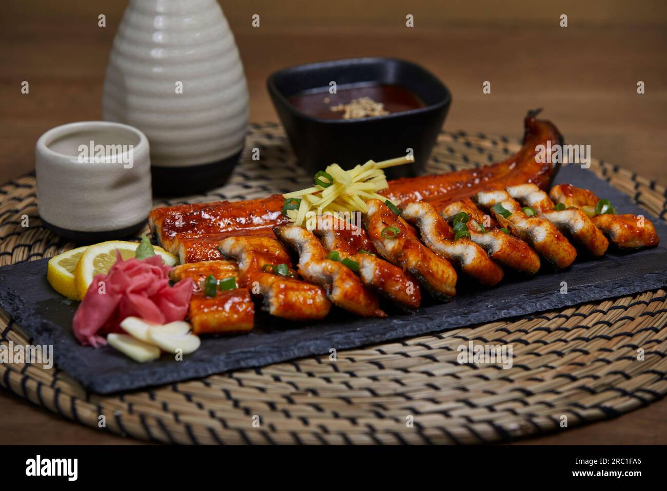 korean traditional food, grilled eel with korean traditional alcohol