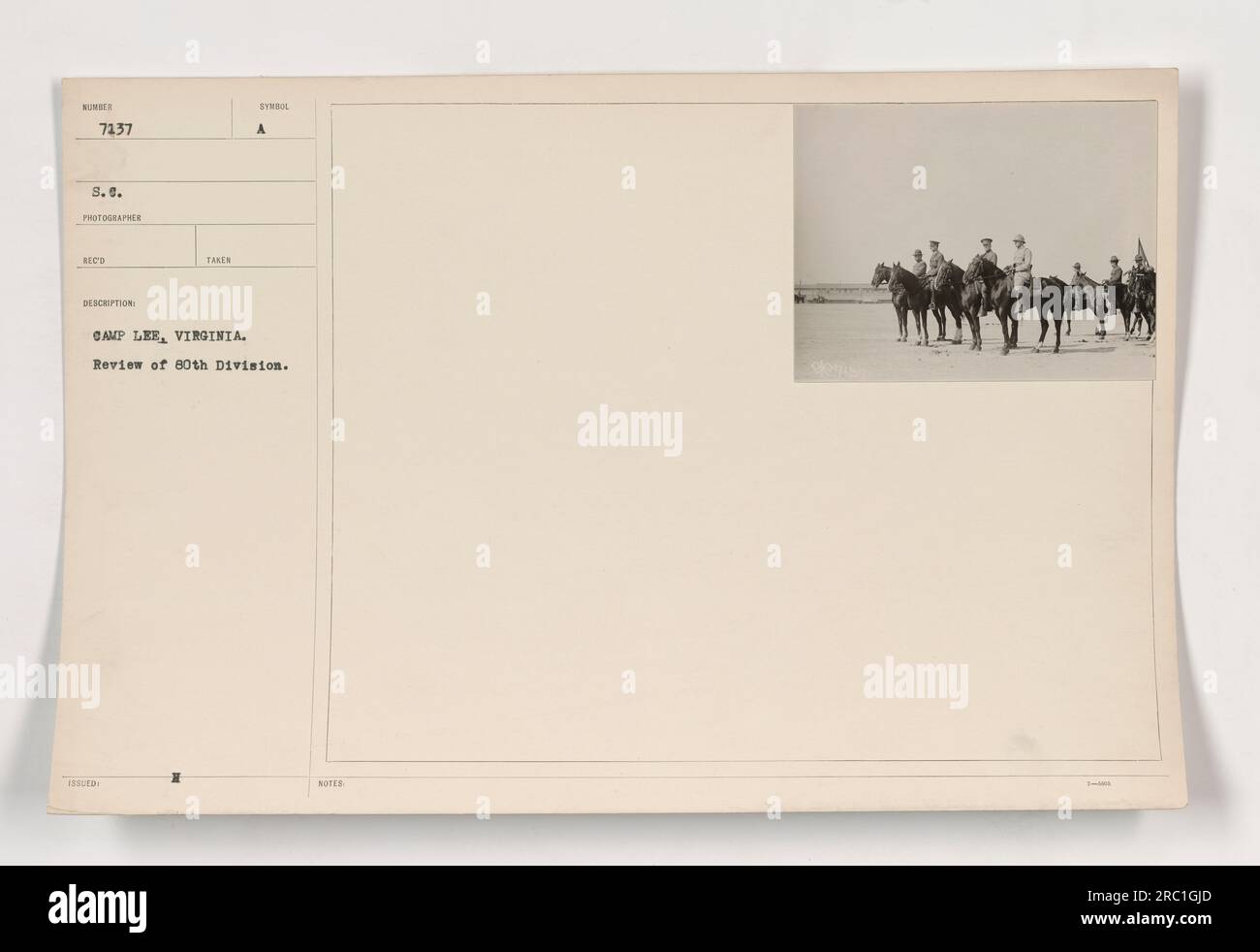 Photographs of American Military Activities during world war one - 111-SC-7137 Captured soldiers being reviewed at Camp Lee, Virginia. Review of the 80th Division. Stock Photo