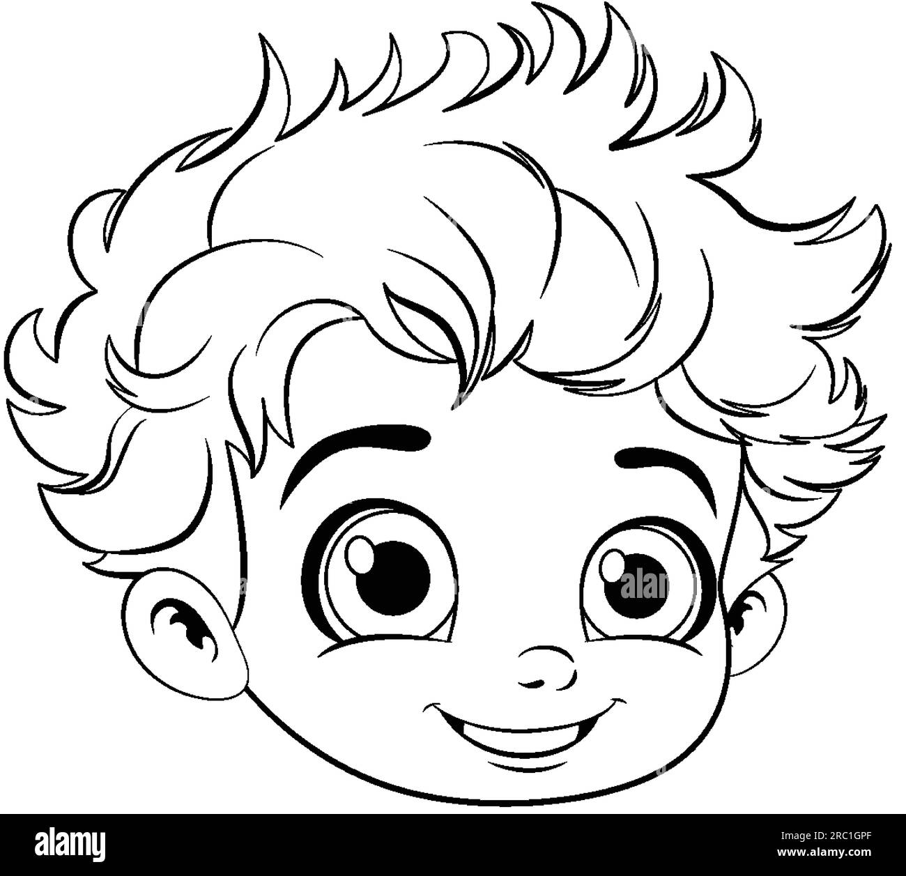Cute Boy with Big Eyes Outline for Colouring illustration Stock Vector