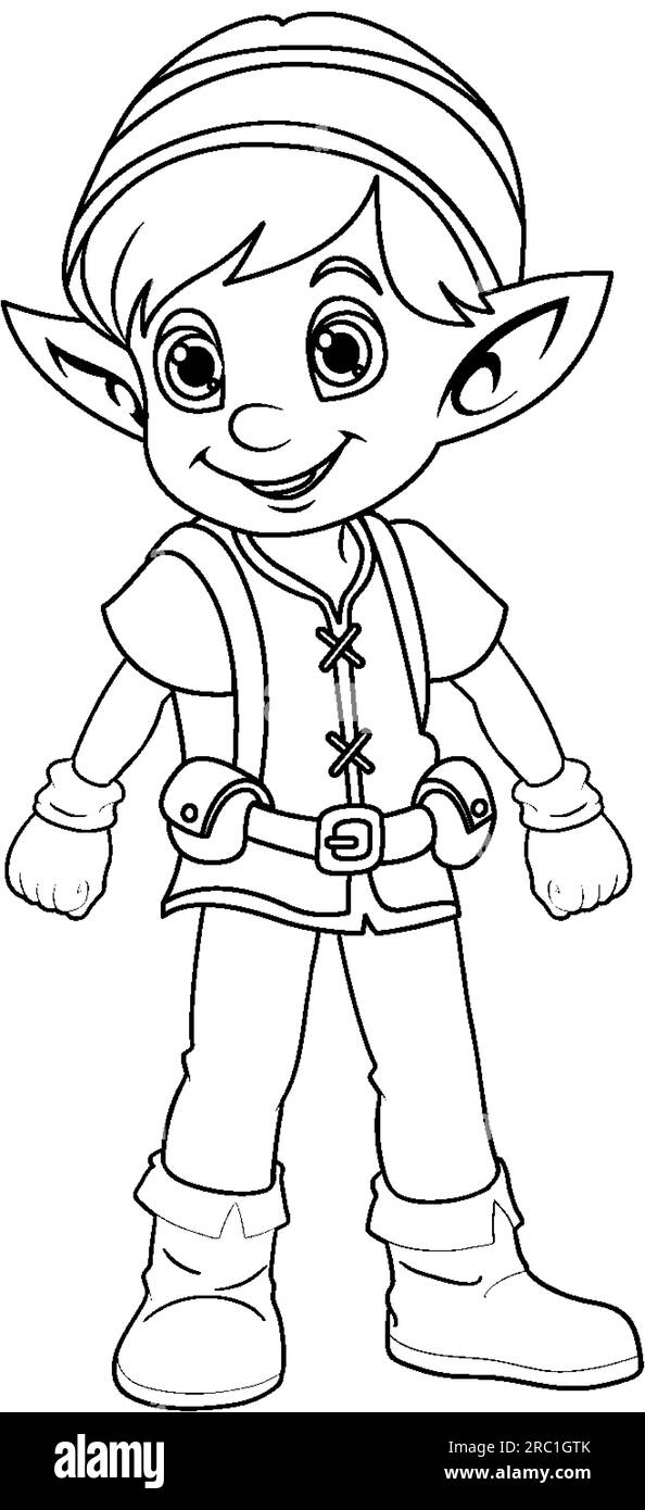 Cute Elf Cartoon Character Outline for Colouring illustration Stock Vector