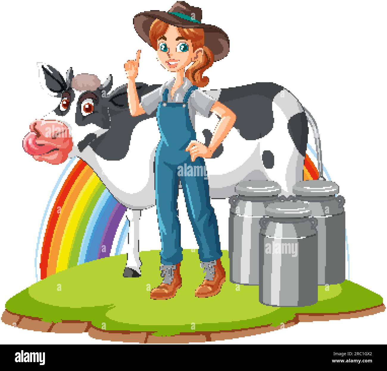 Farmer Woman with Milk Cow Cartoon illustration Stock Vector Image ...