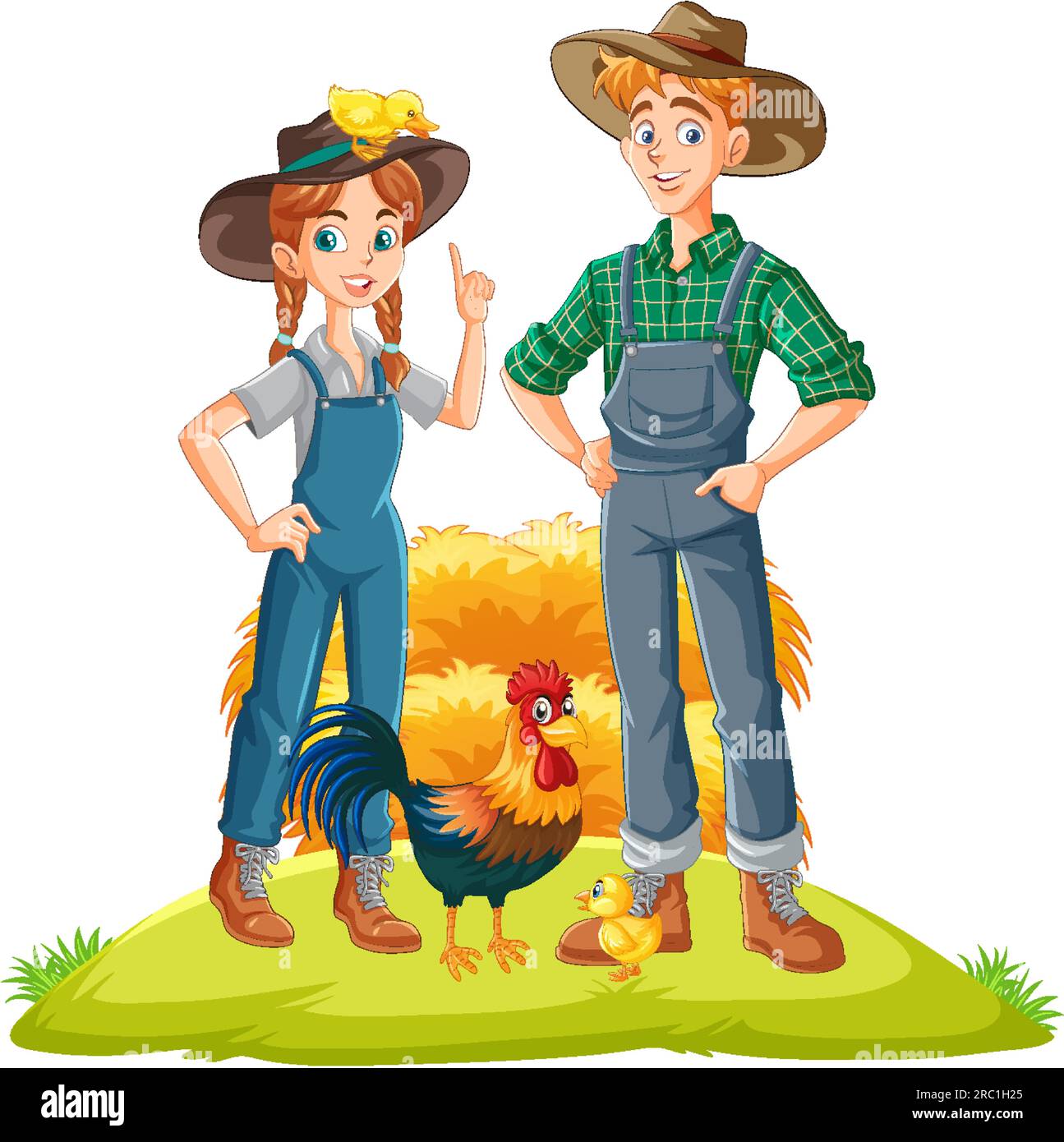 Cute young couple farmer at the farm illustration Stock Vector Image ...