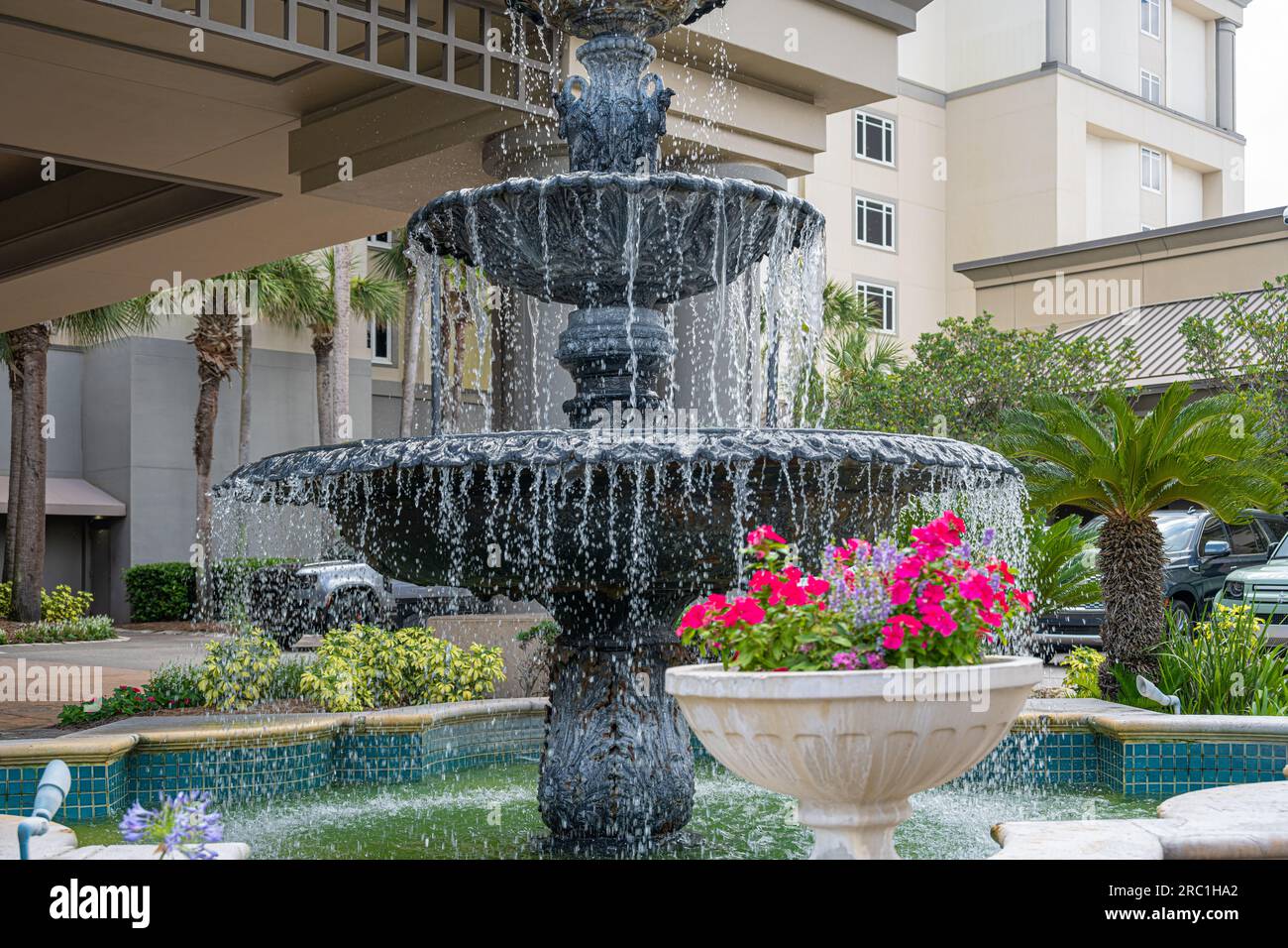 Entrance fountain at The Ritz-Carlton oceanfront resort on Amelia Island in Northeast Florida. (USA) Stock Photo
