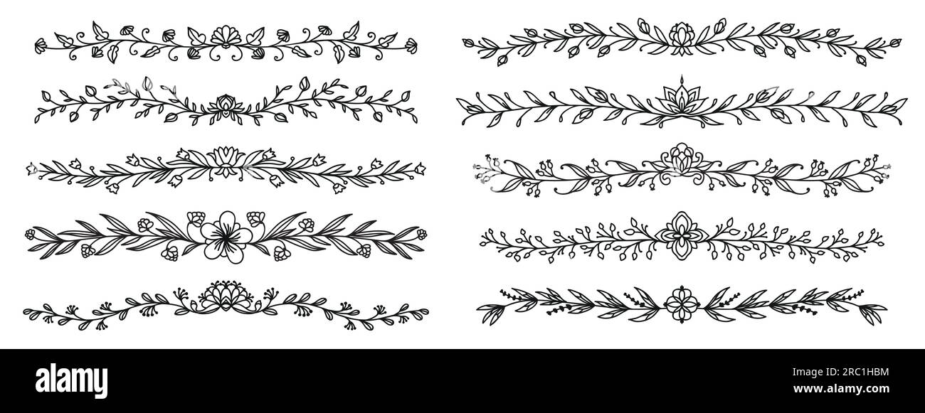 Floral wedding dividers, flourish and separators, borders and delimiters. Vector