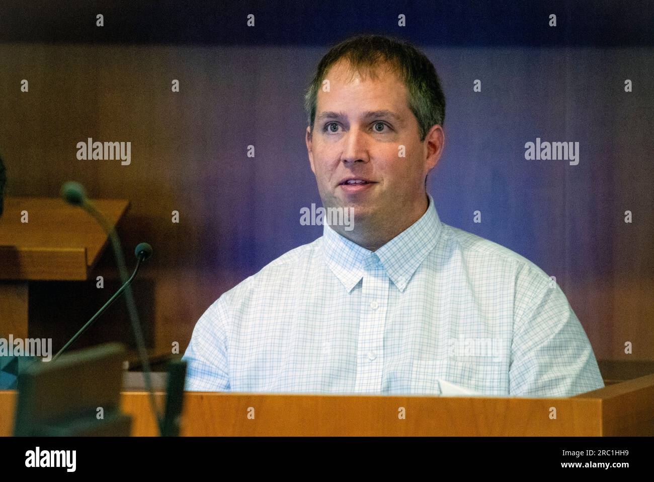 American Matthew Urey is seen in the witness box at the Whakaari White ...