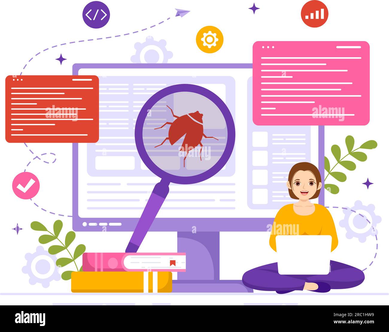 Software Testing Vector Illustration with Application Engineering, Debugging Development Process, Programming and Coding in Hand Drawn Templates Stock Vector