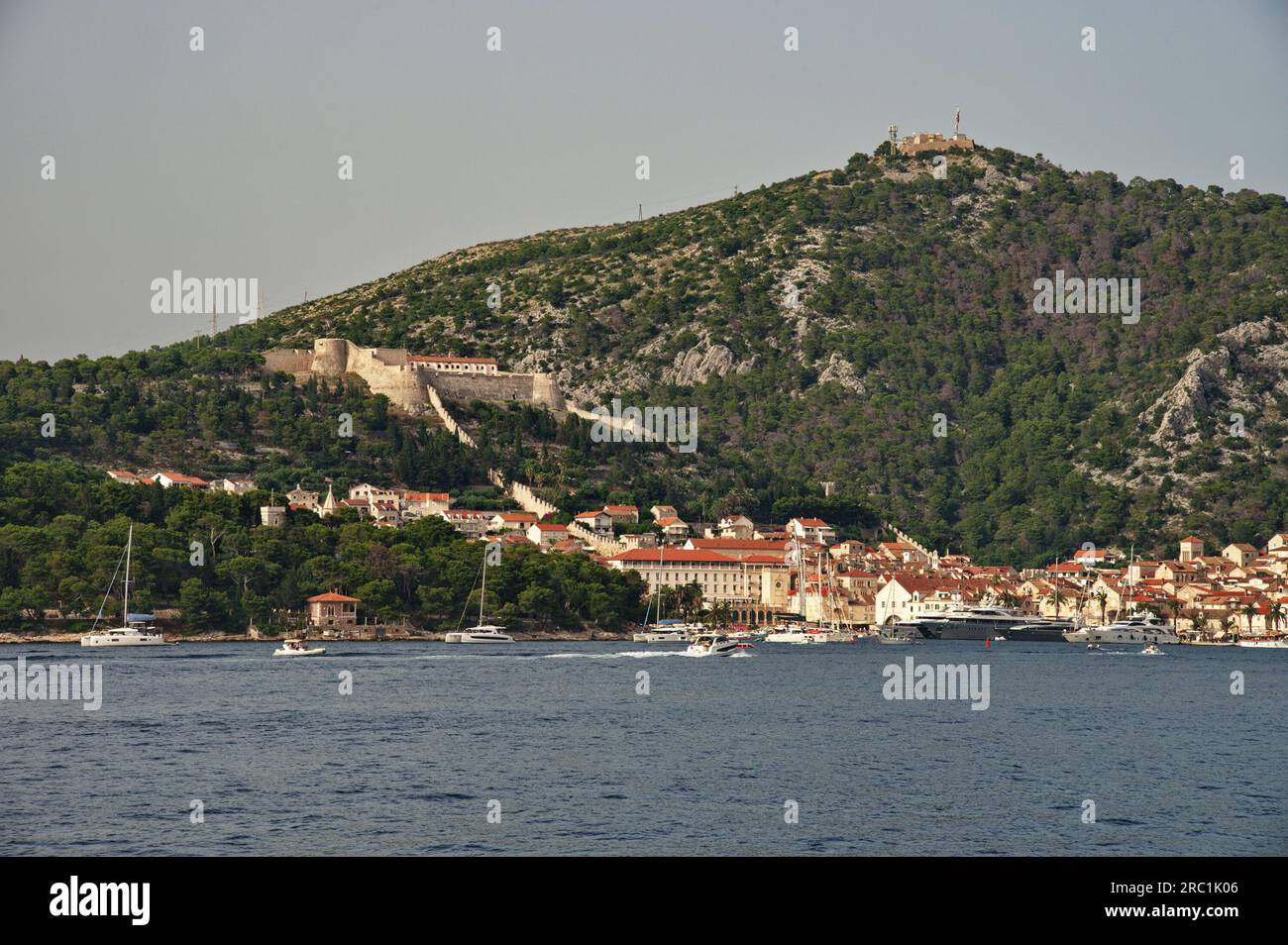 Sailing into the port of Hvar in Croatia on Adriatic sea Stock Photo
